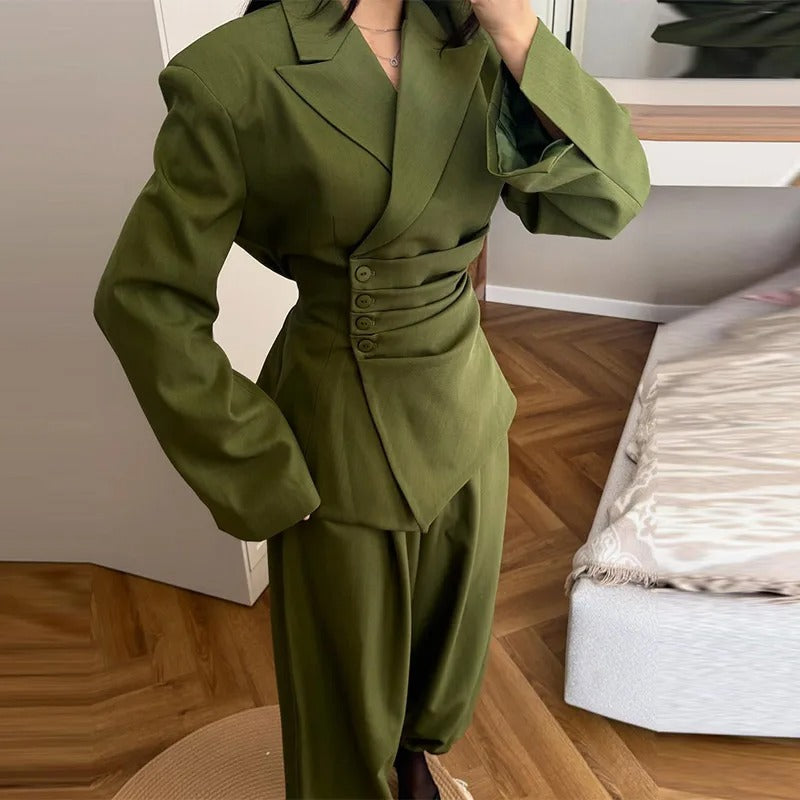 Olive Green Blazer Jogger Set