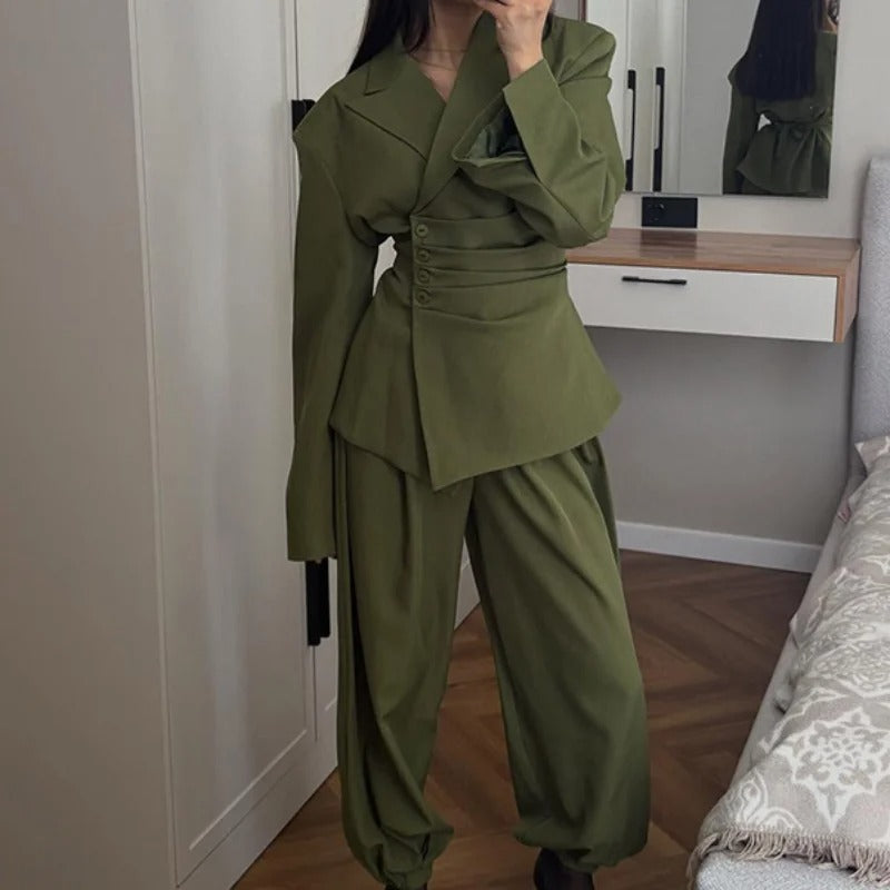 Olive Green Blazer Jogger Set