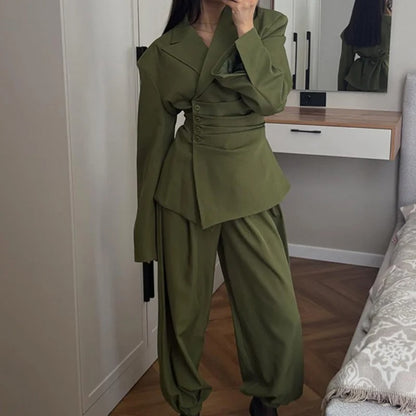 Olive Green Blazer Jogger Set